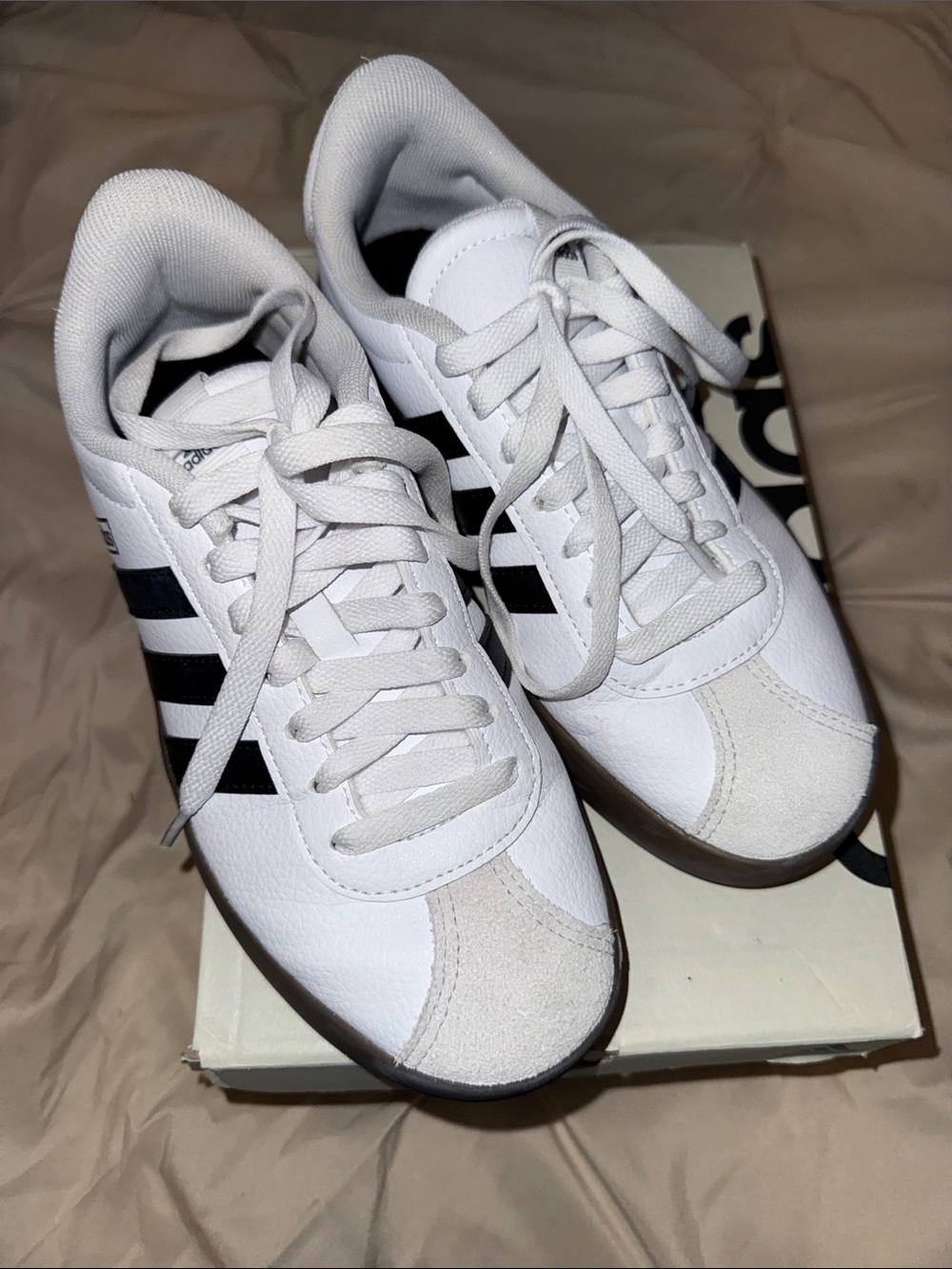 adidas White Sneakers with Black Stripes